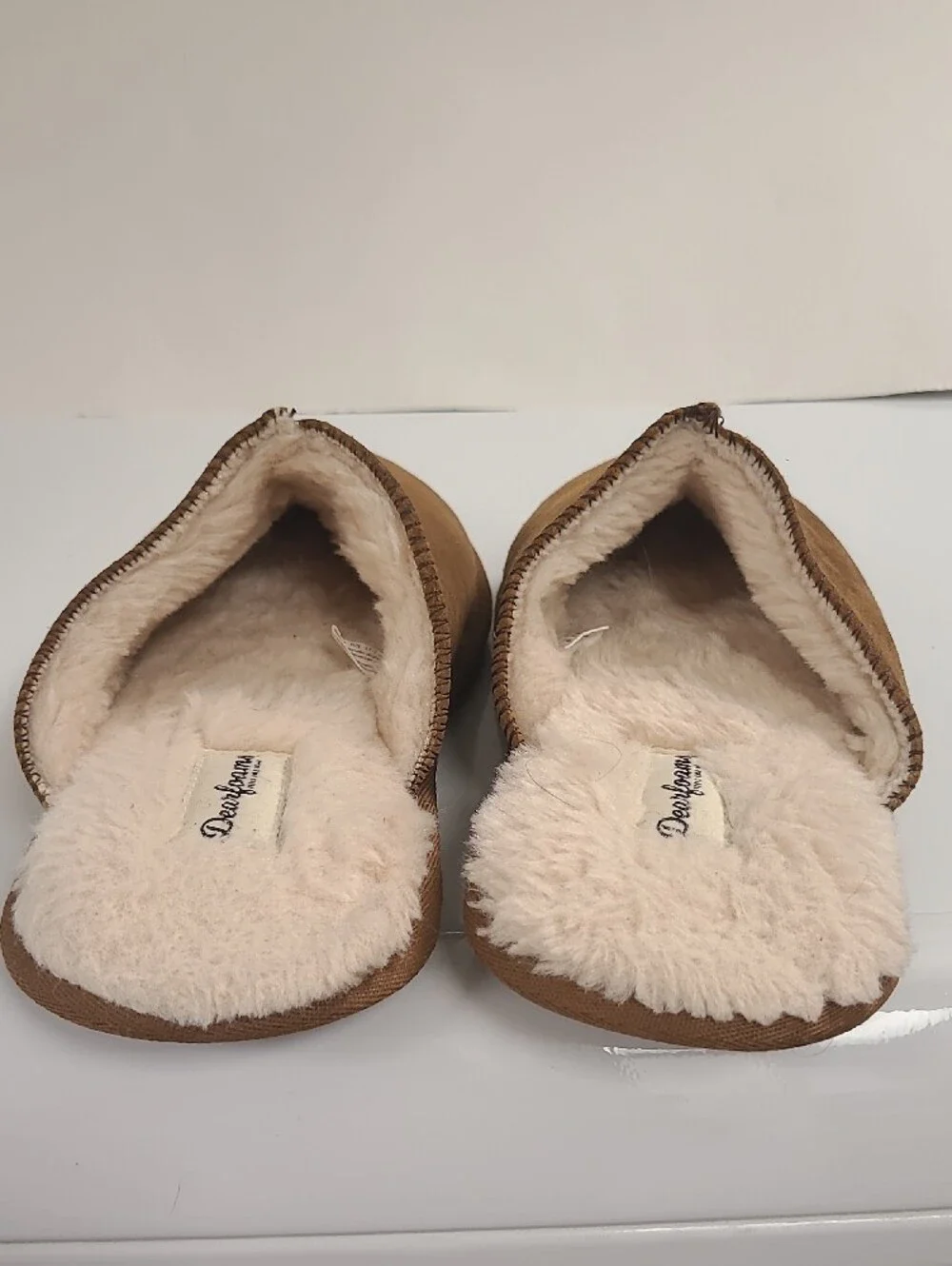Dearfoams Brown Suede Shearling-Lined Slip-On Loafers - Size 11